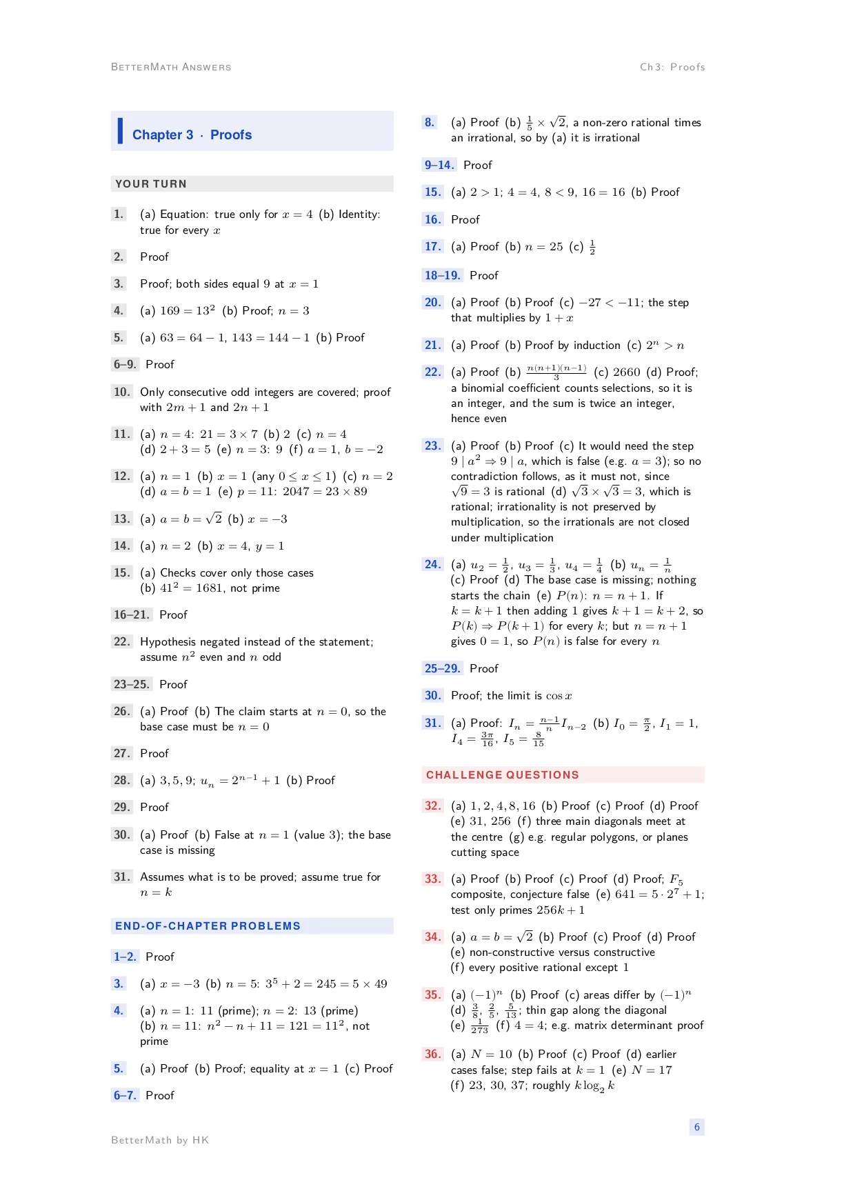Answers booklet, page 6: Chapter 3, Pro ofs