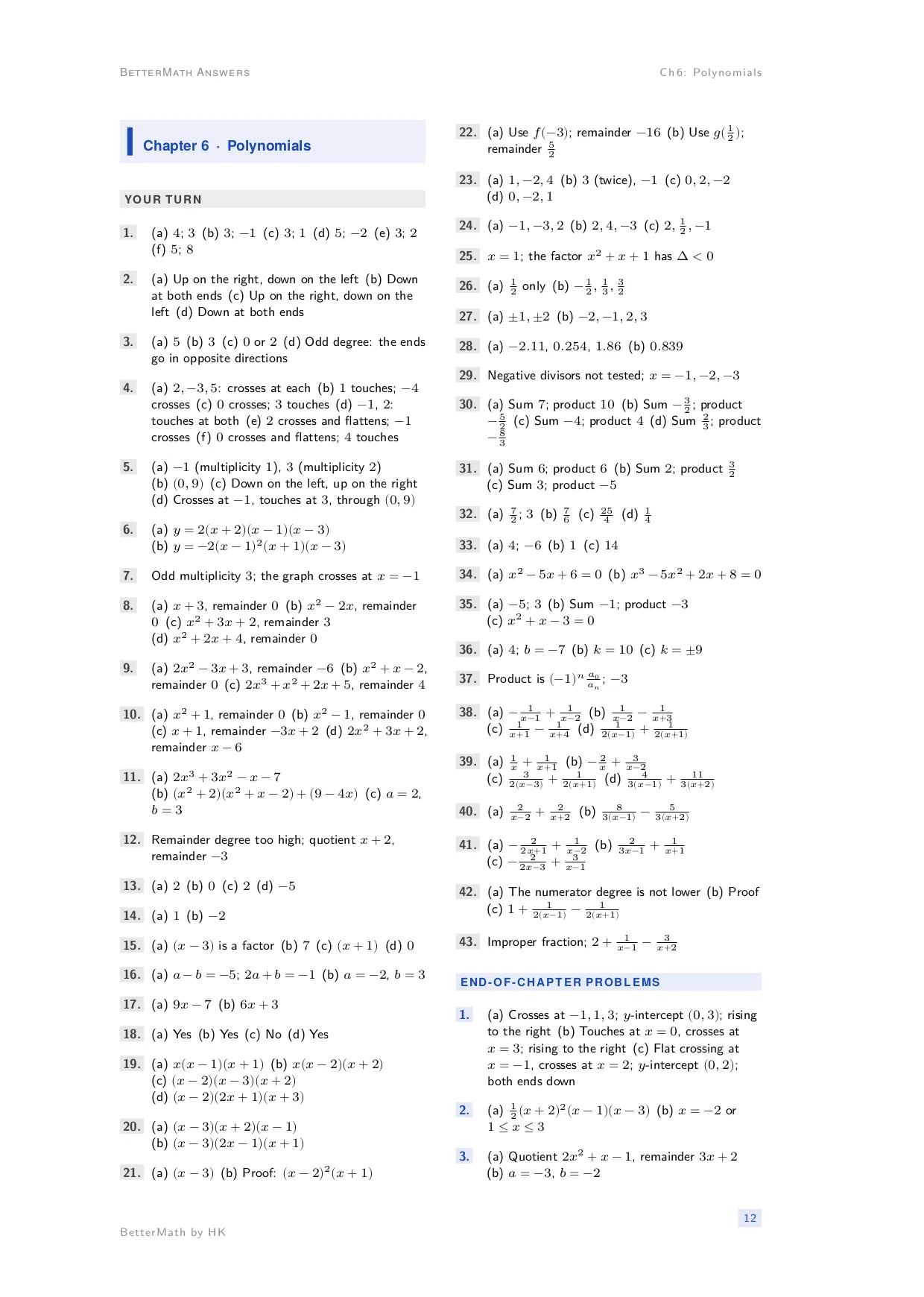 Answers booklet, page 12: Chapter 6, Polynomials