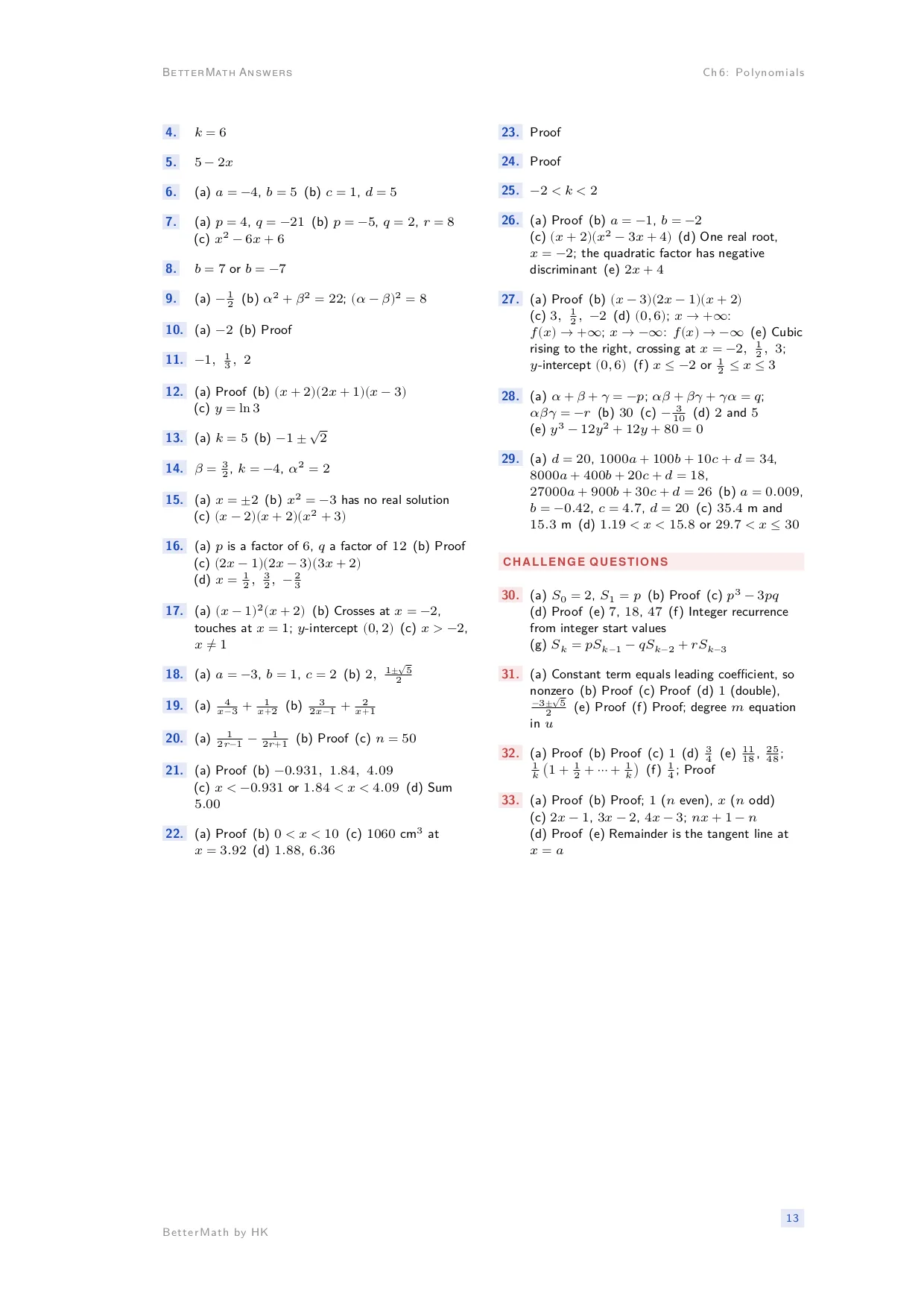 Answers booklet, page 13: Chapter 6, Polynomials