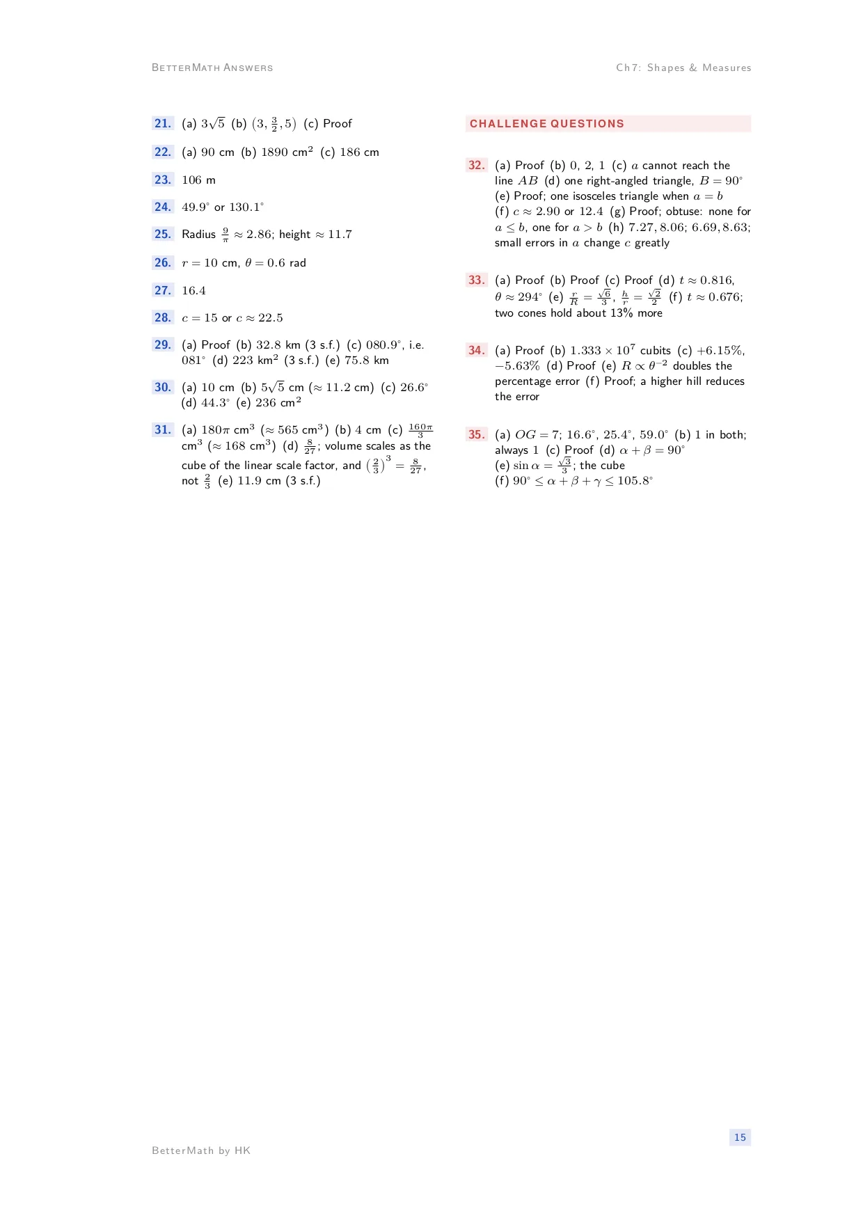 Answers booklet, page 15: Chapter 7, Shap es & Measures