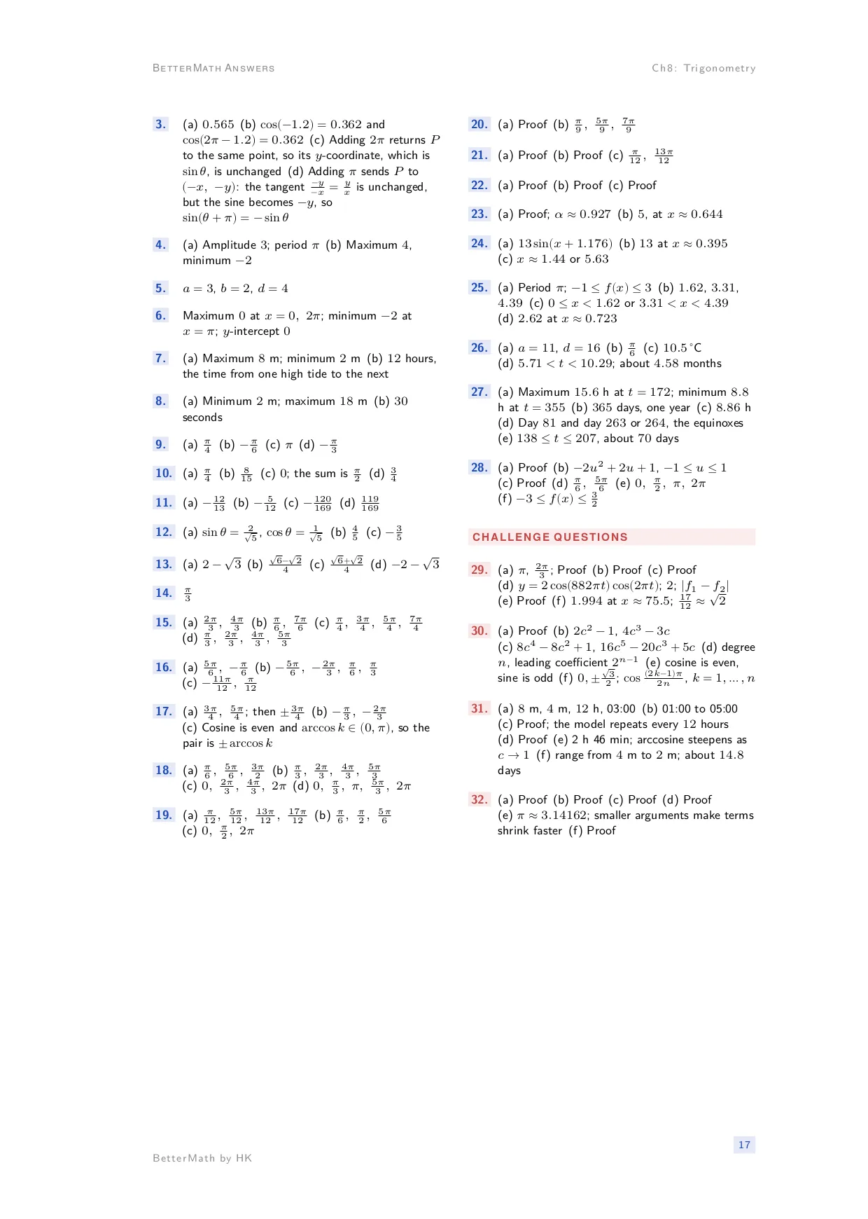 Answers booklet, page 17: Chapter 8, Trigonometry