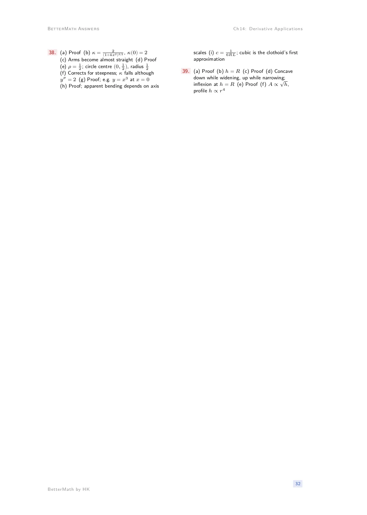 Answers booklet, page 32: Chapter 14, Derivative Applications