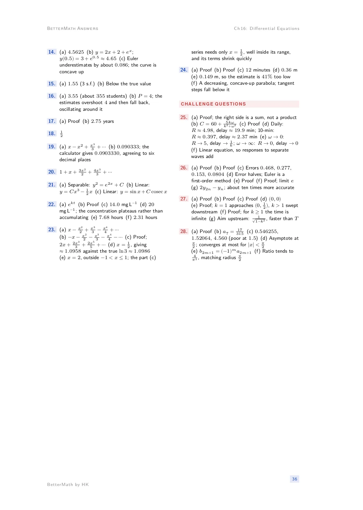 Answers booklet, page 36: Chapter 16, Differential Equations
