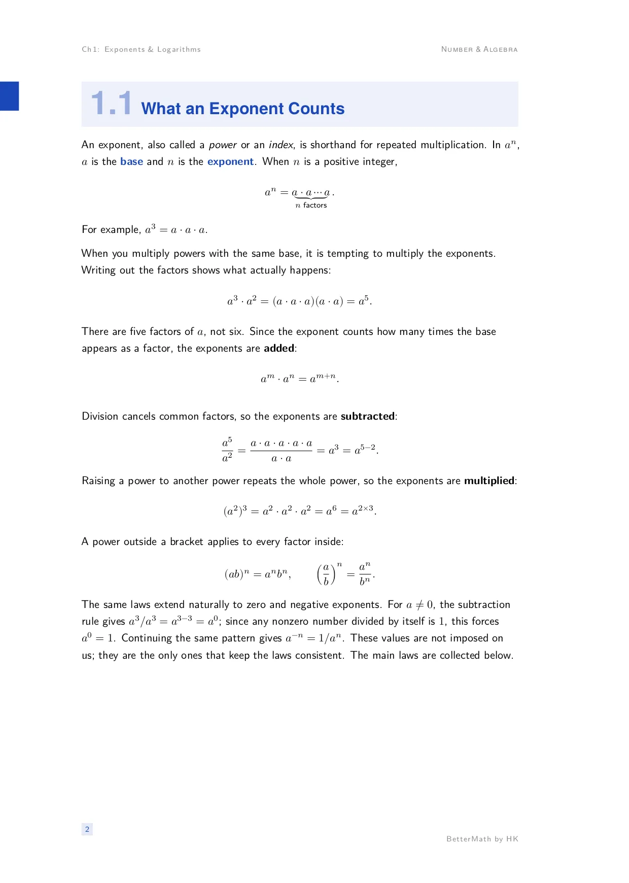 Chapter 1, Exponents & Logarithms, page 2