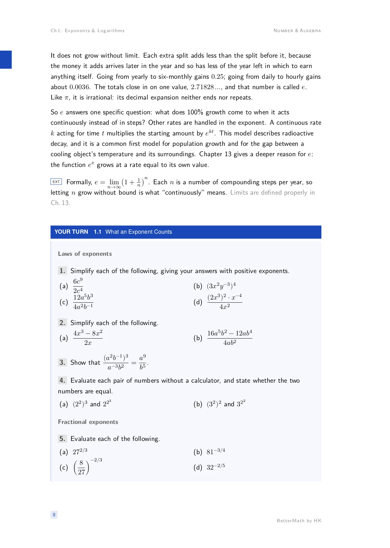Chapter 1, Exponents & Logarithms, page 8