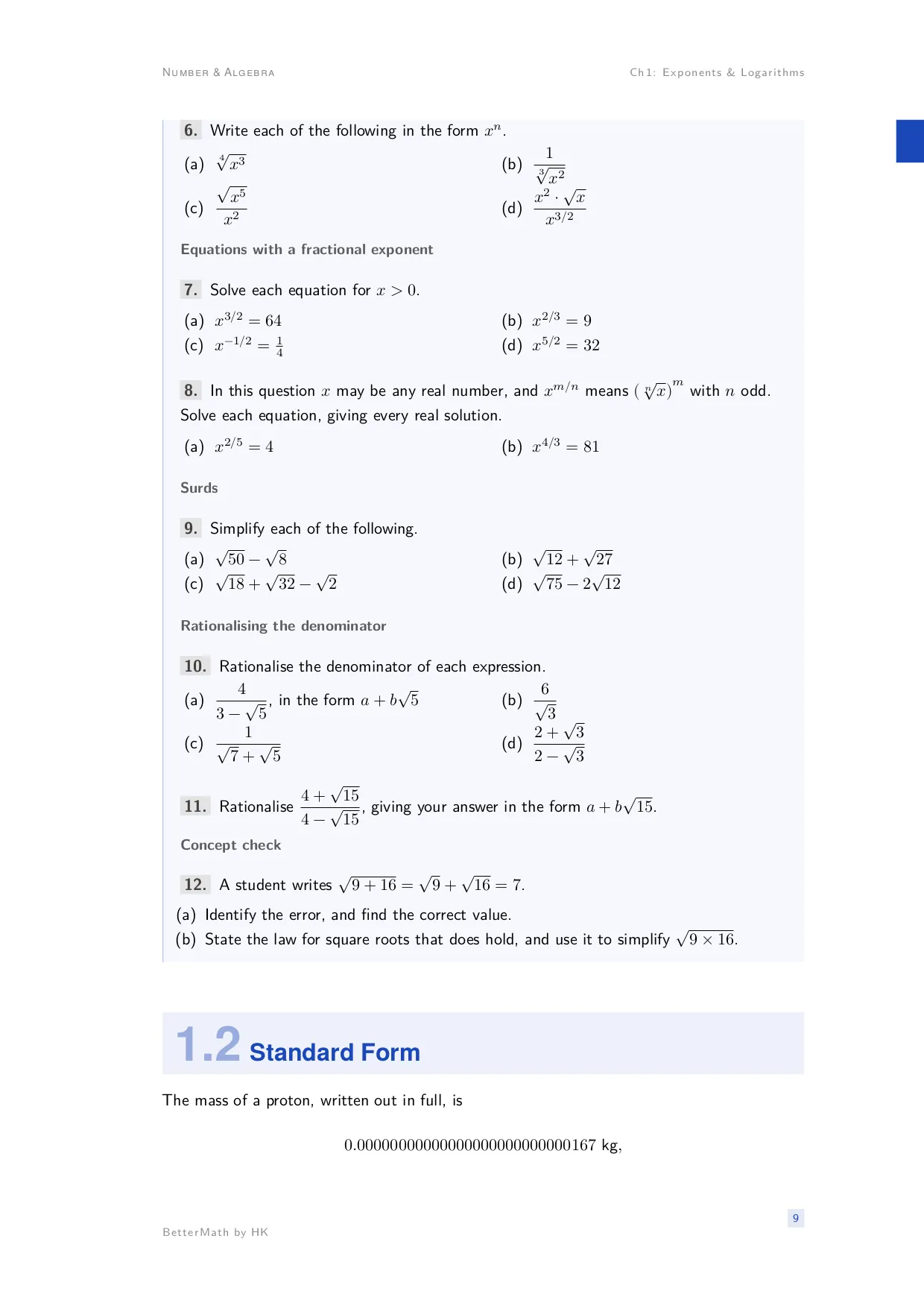 Chapter 1, Exponents & Logarithms, page 9