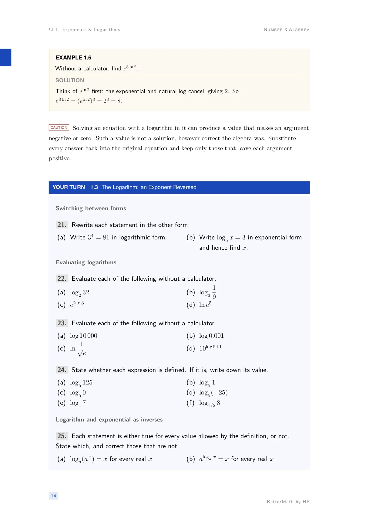 Chapter 1, Exponents & Logarithms, page 14