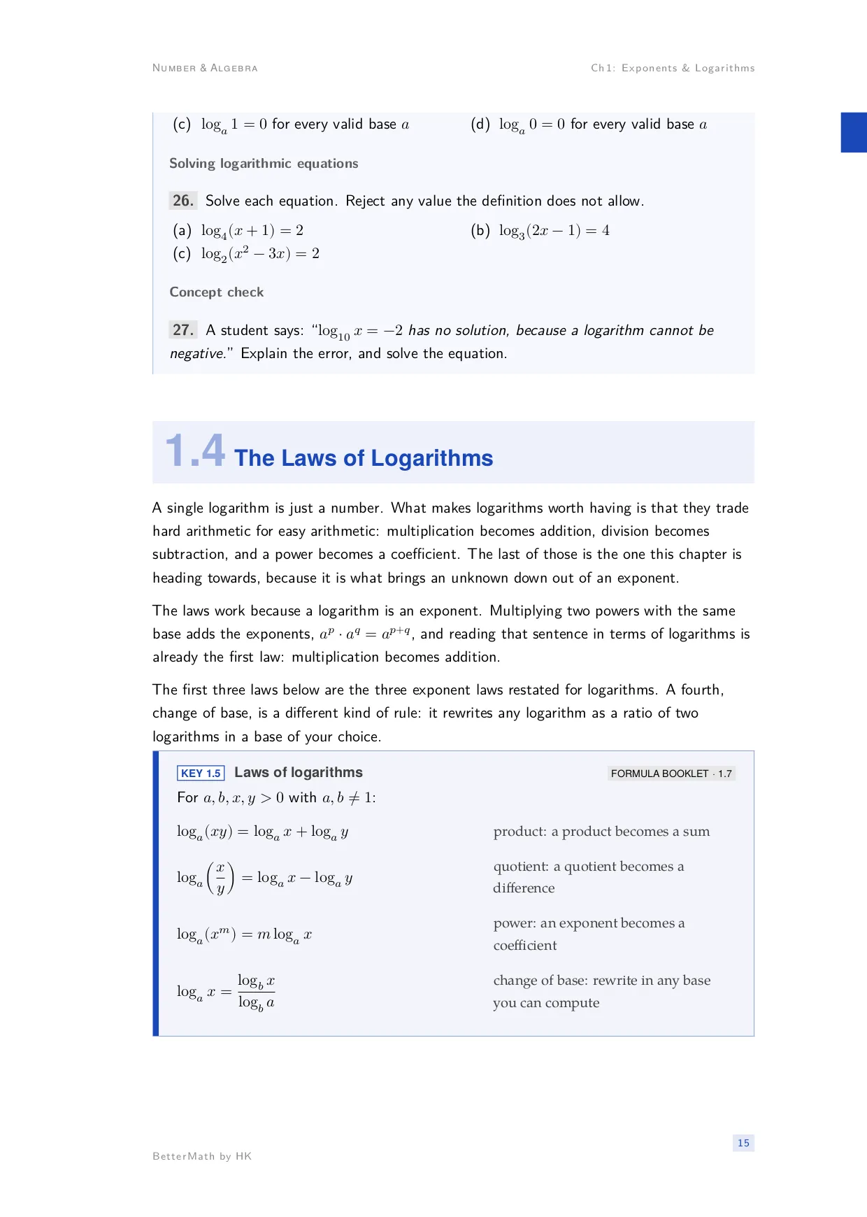Chapter 1, Exponents & Logarithms, page 15