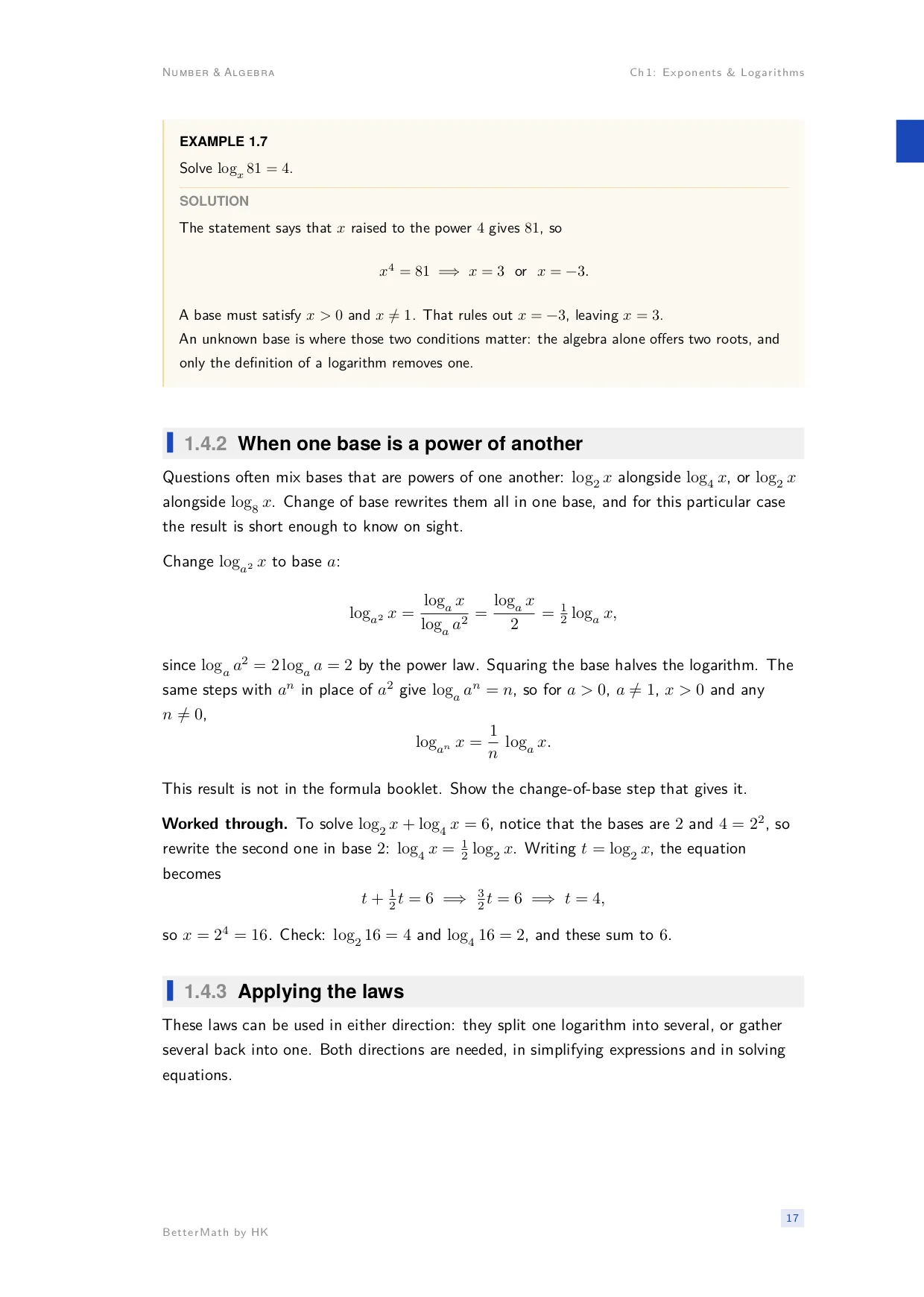 Chapter 1, Exponents & Logarithms, page 17