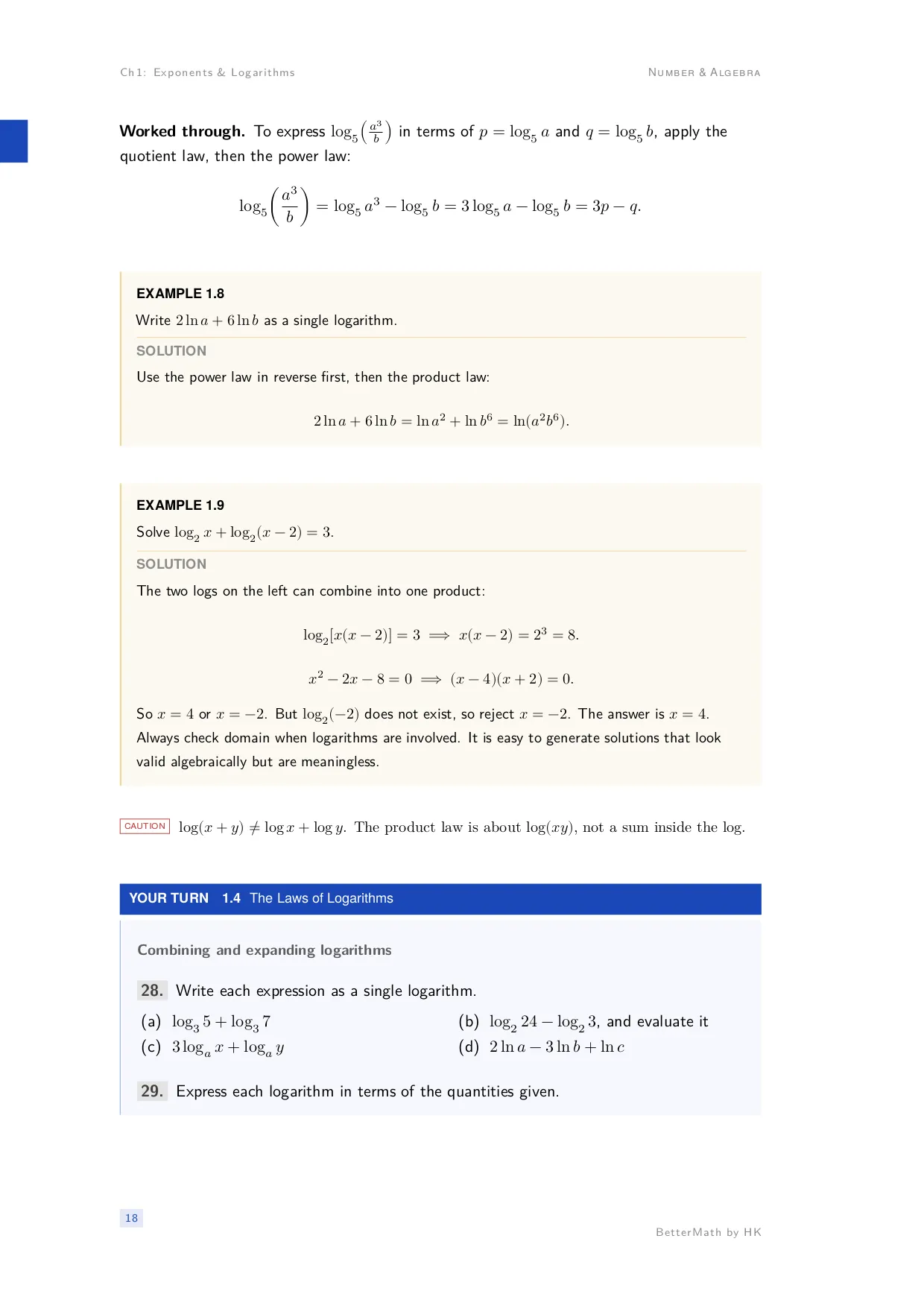 Chapter 1, Exponents & Logarithms, page 18