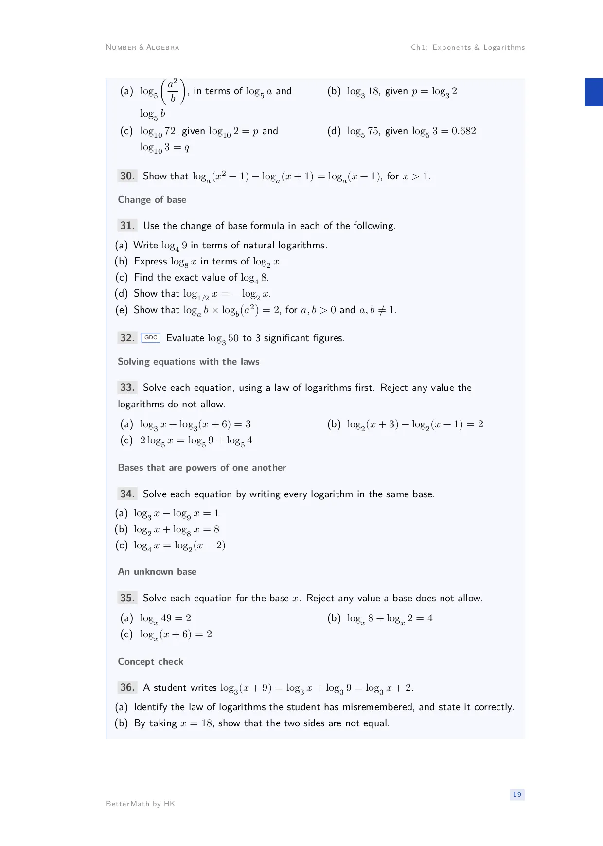Chapter 1, Exponents & Logarithms, page 19