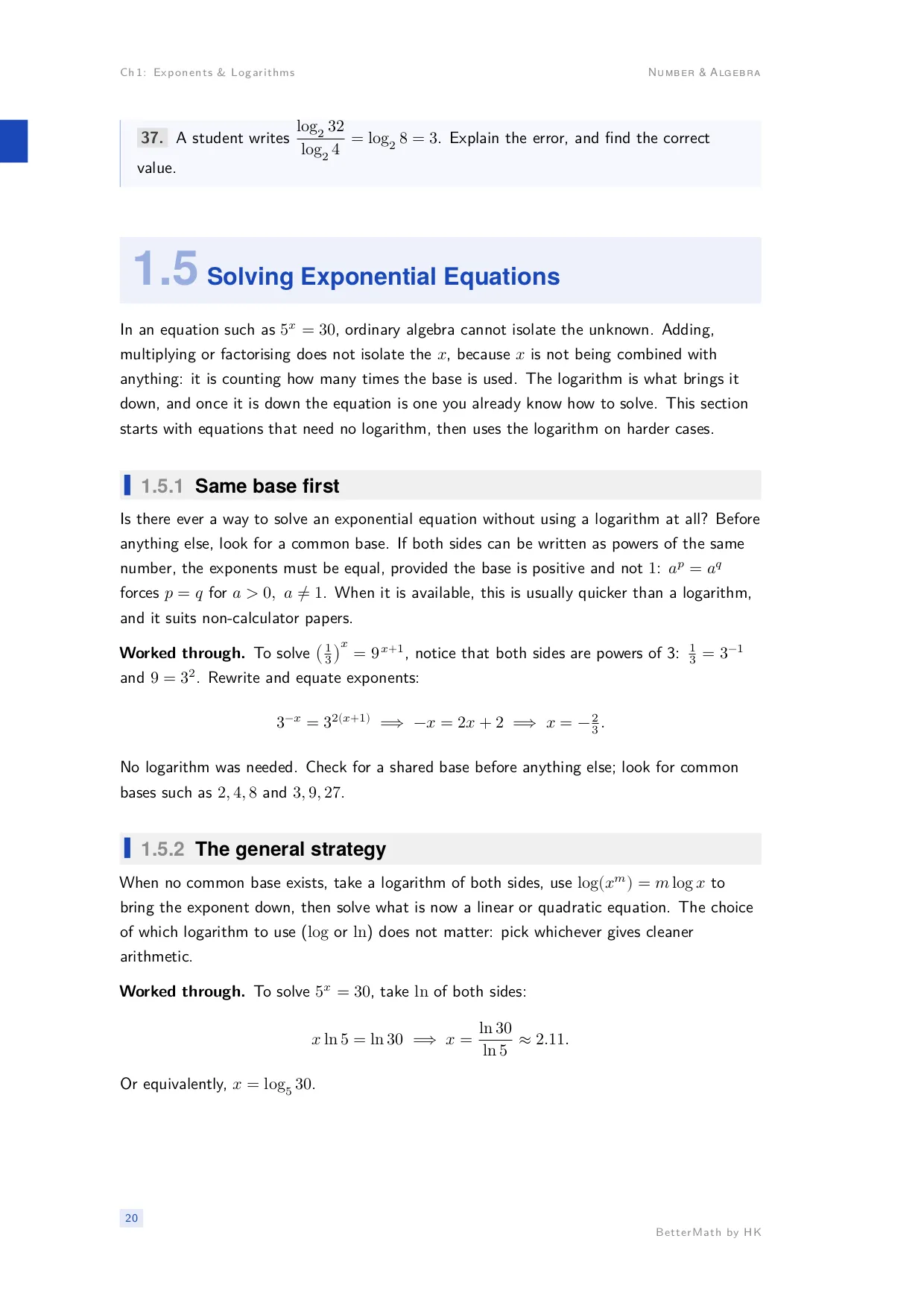 Chapter 1, Exponents & Logarithms, page 20
