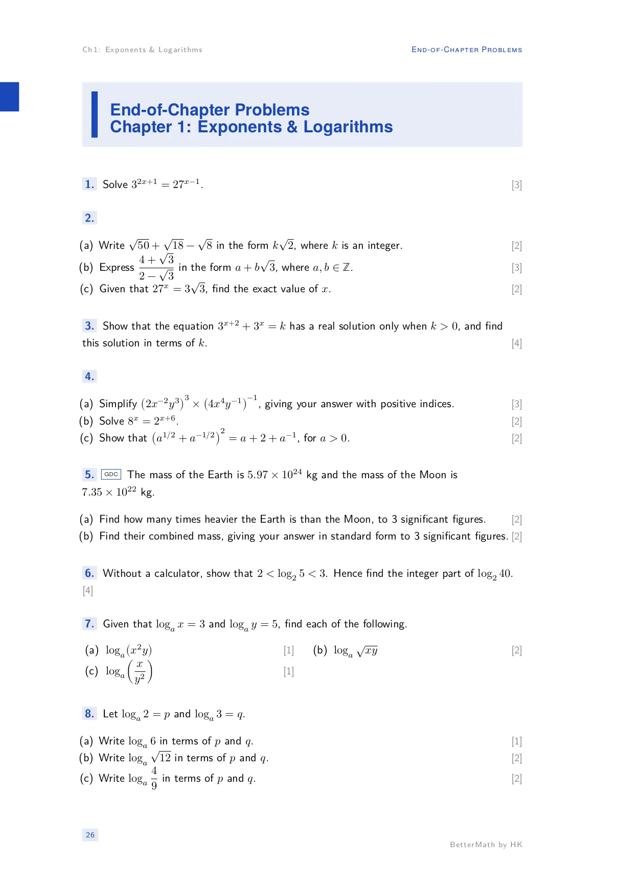 Chapter 1, Exponents & Logarithms, page 26
