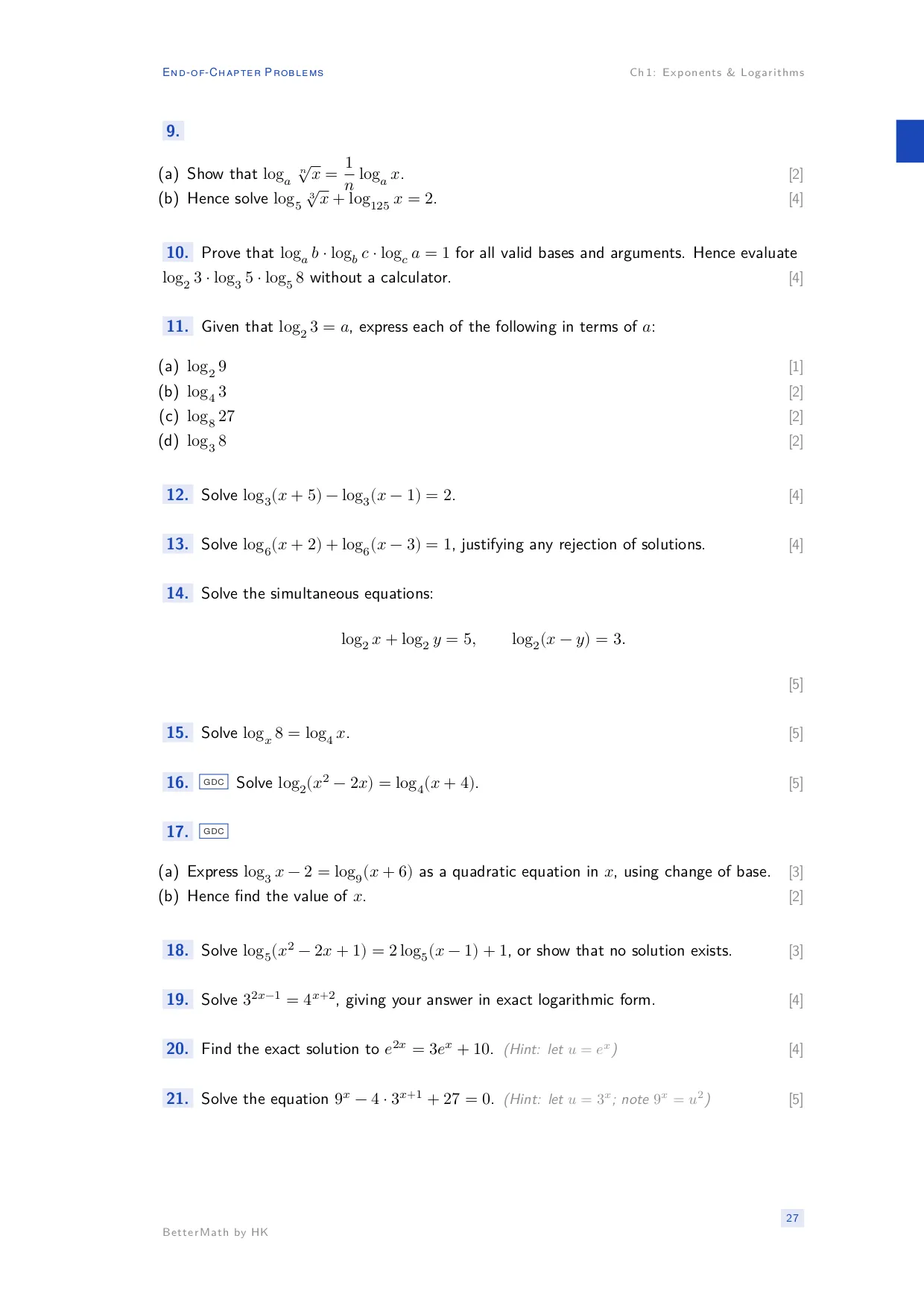Chapter 1, Exponents & Logarithms, page 27