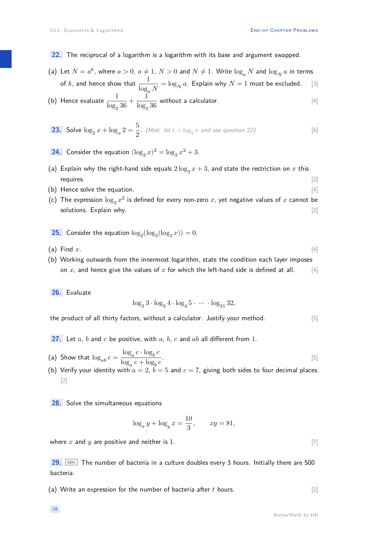 Chapter 1, Exponents & Logarithms, page 28