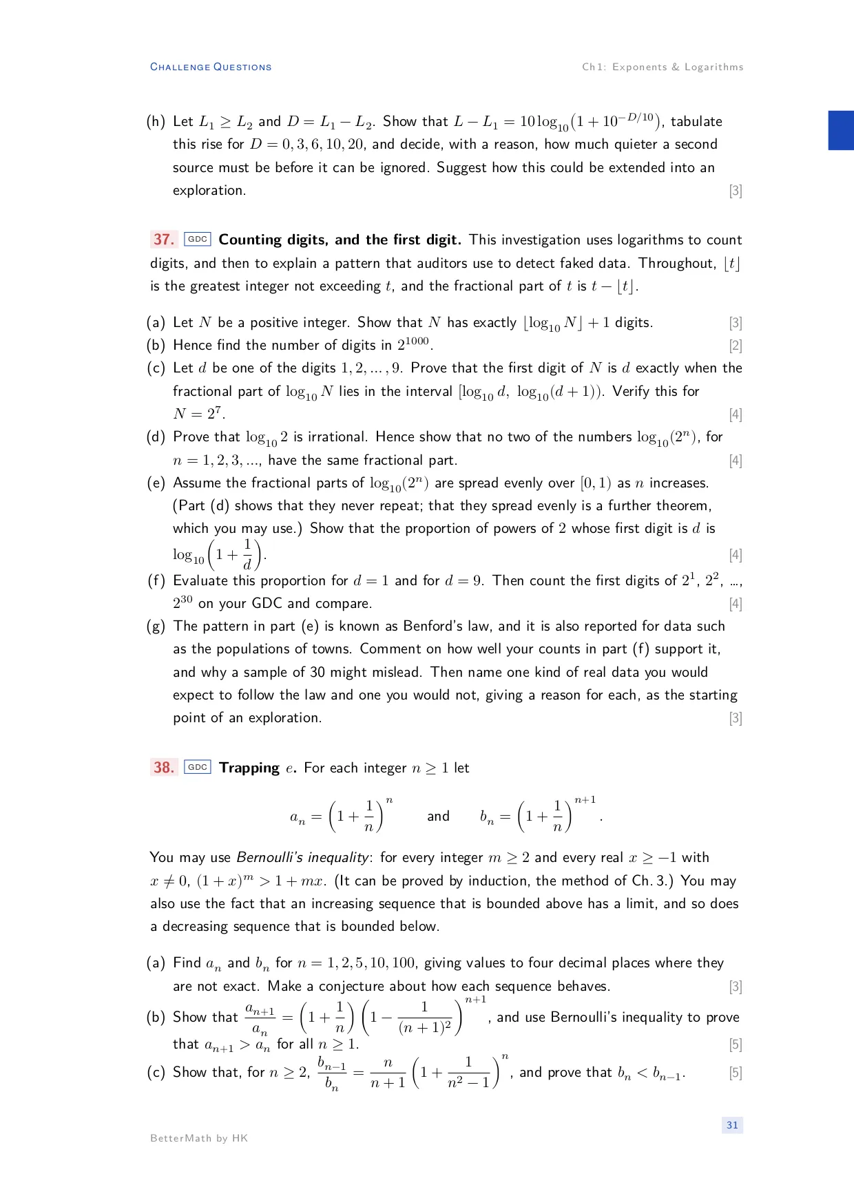 Chapter 1, Exponents & Logarithms, page 31