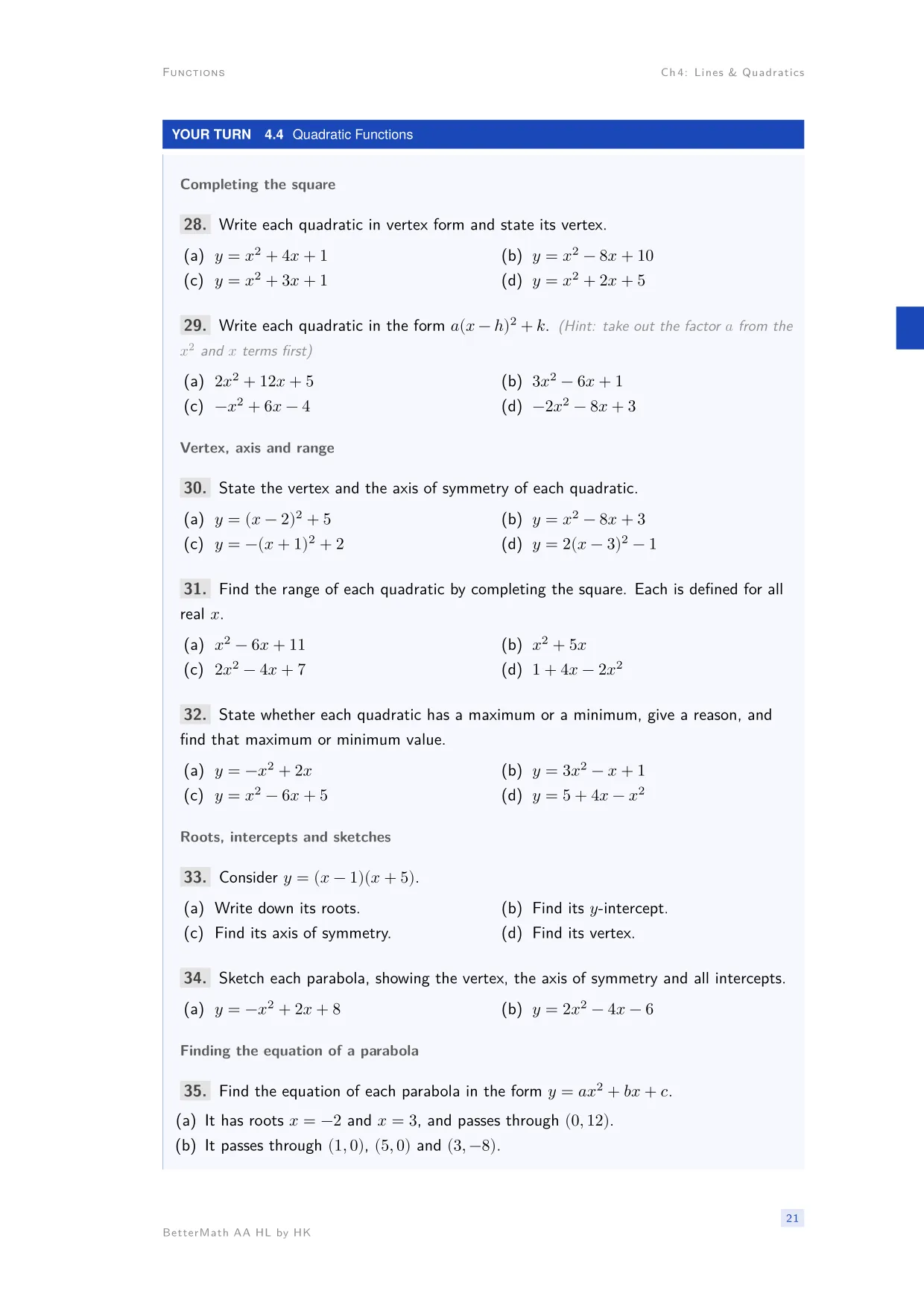 Chapter 4, Lines & Quadratics, page 21