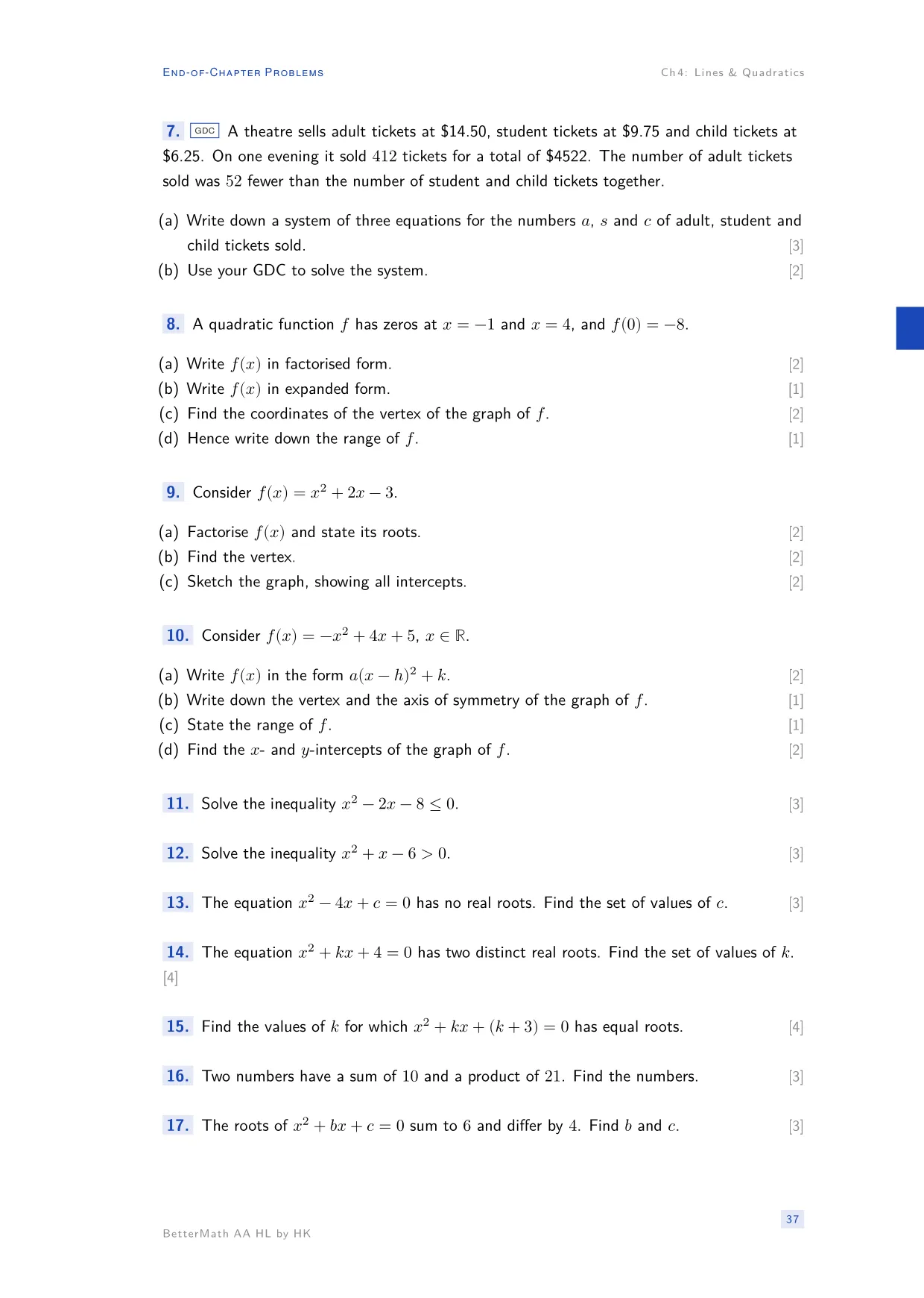 Chapter 4, Lines & Quadratics, page 37