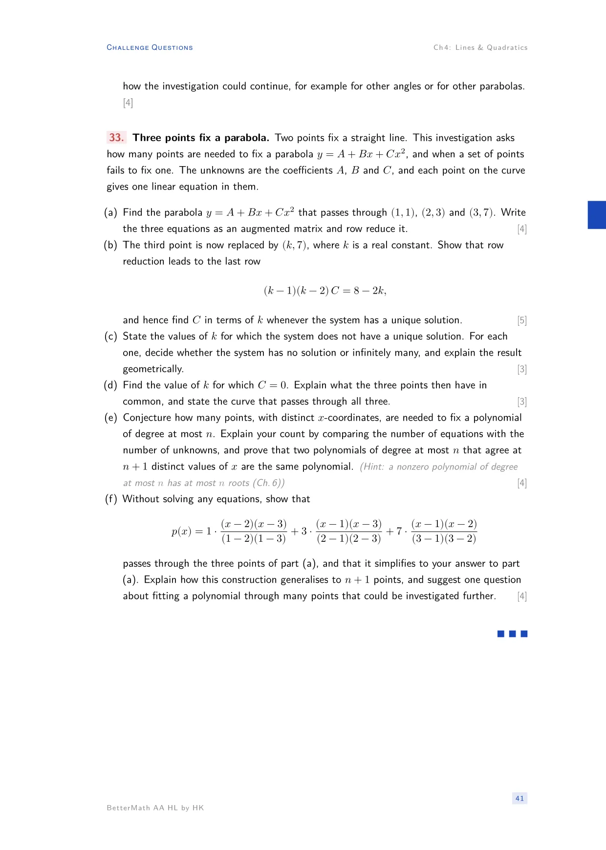 Chapter 4, Lines & Quadratics, page 41