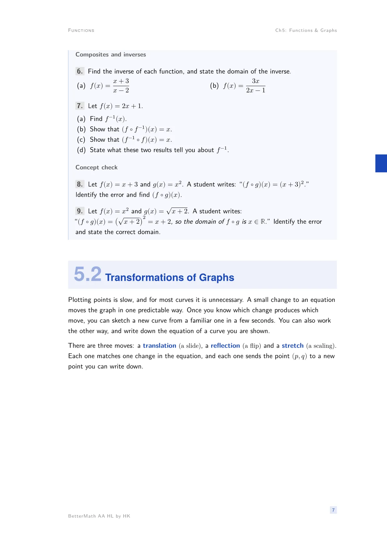 Chapter 5, Functions & Graphs, page 7