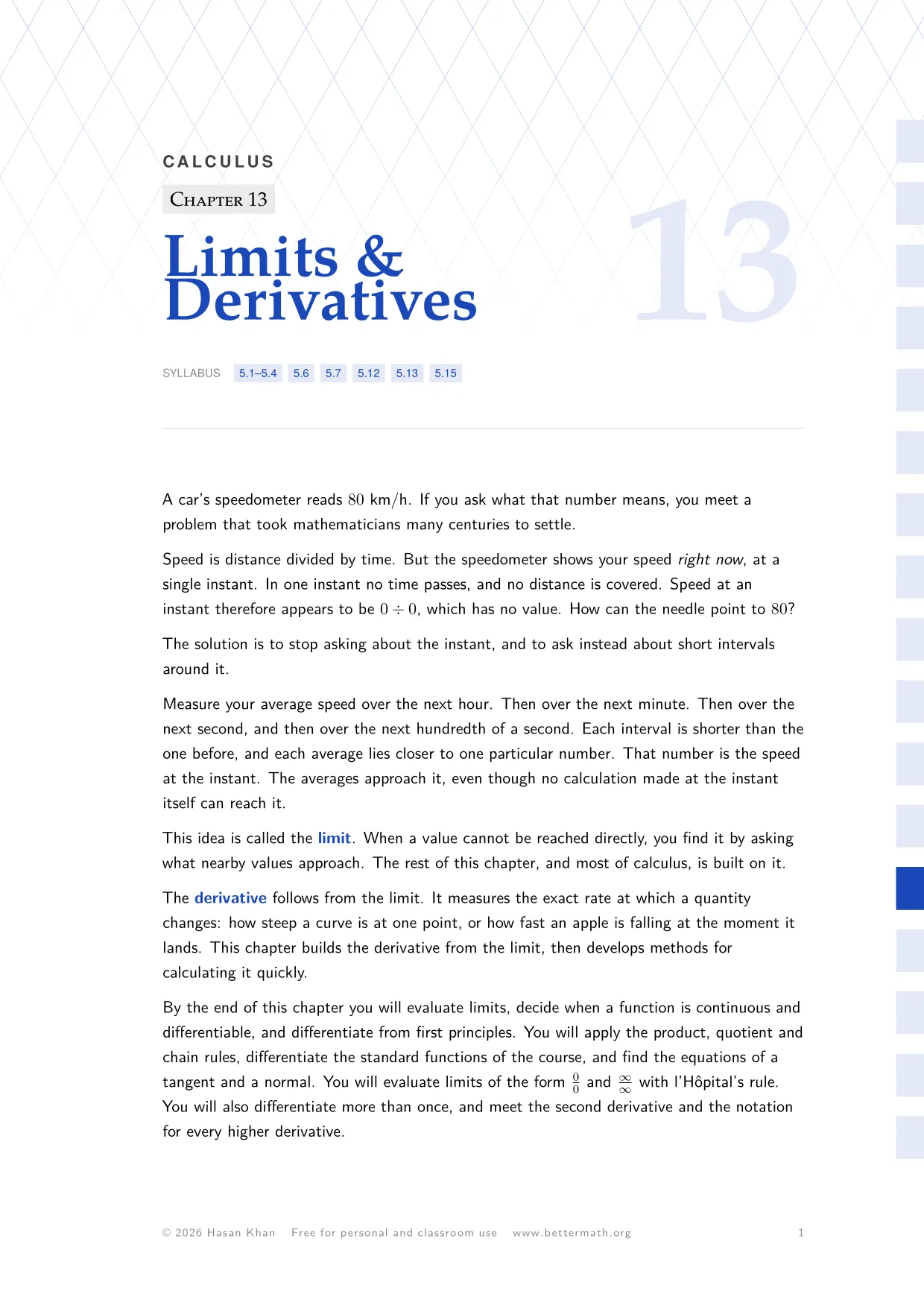 Chapter 13, Limits & Derivatives, page 1