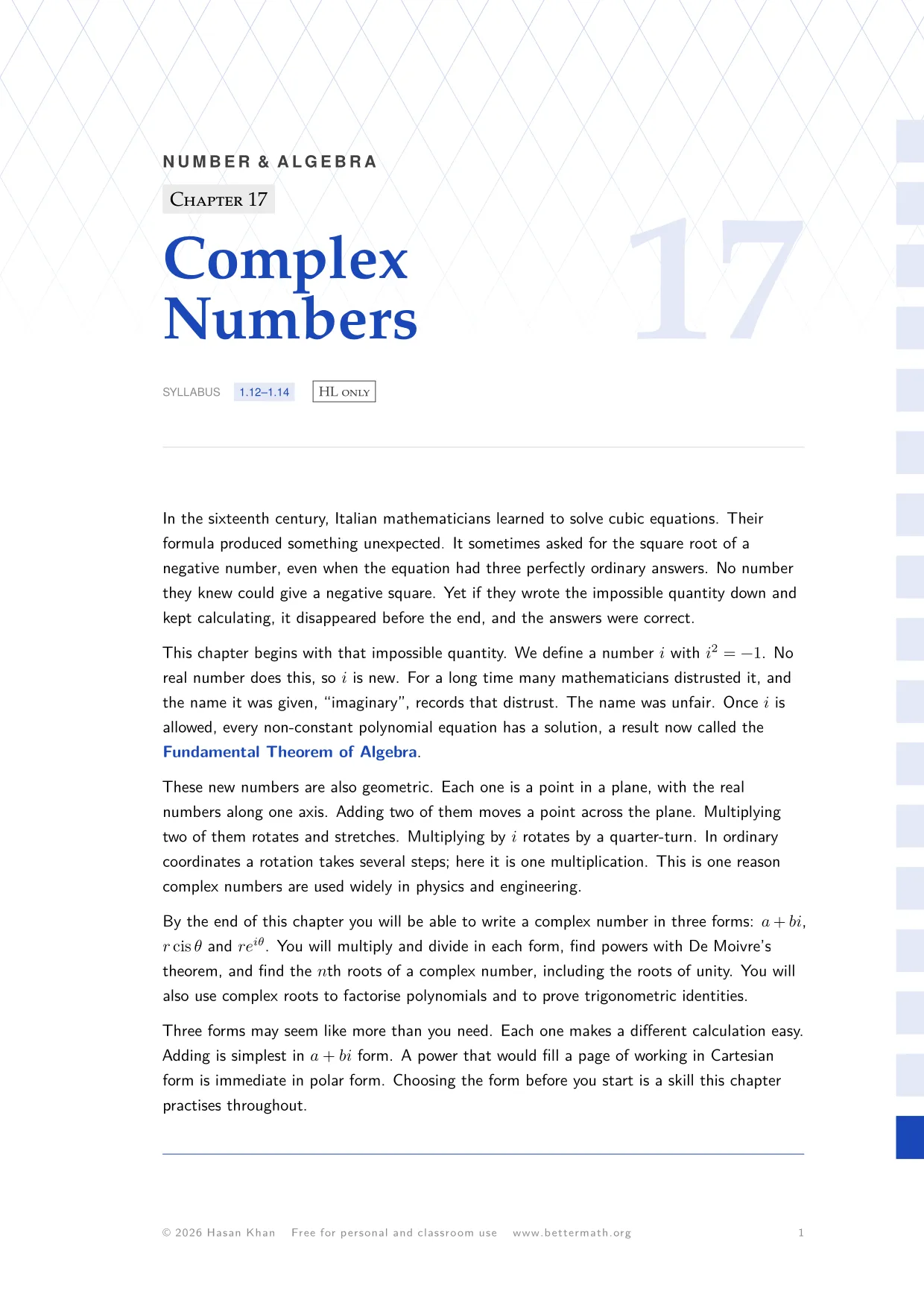 Chapter 17, Complex Numbers, page 1