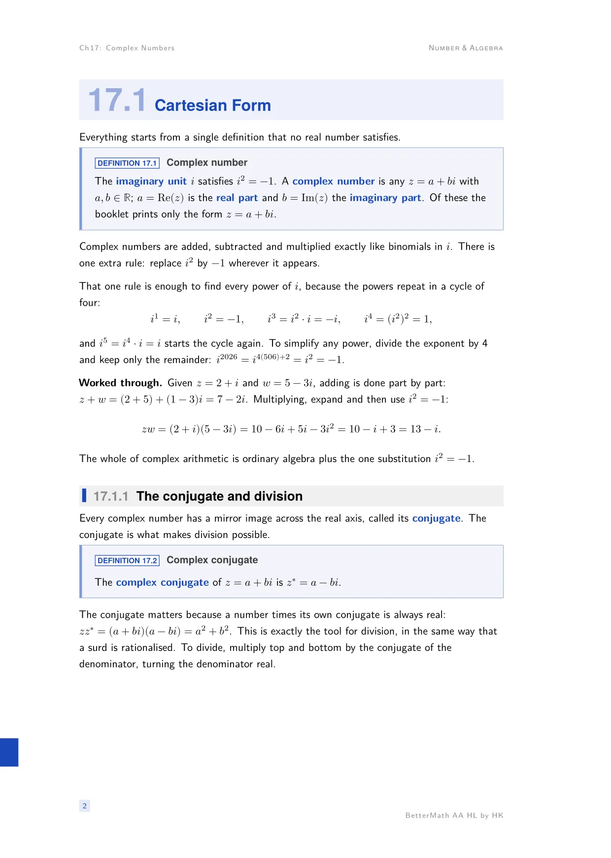 Chapter 17, Complex Numbers, page 2